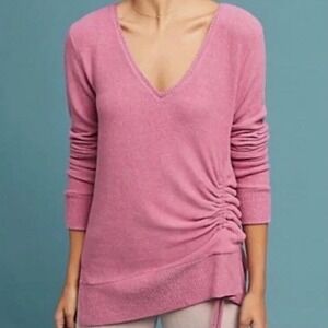Anthropologie Saturday Sunday‎ Pink Side Tie Sweater V Neck Ruched Loungewear